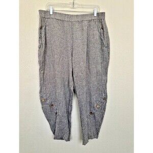 Luukaa Harem Linen Pants Ankle Wooden Button Lagenlook Bohemian Gray Women's 16
